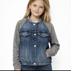 Levi’s Kids XS Denim Jacket Knit Sleeves Hybrid Snap Front Blue